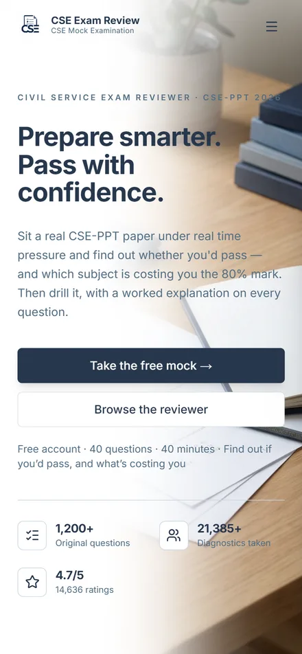 The CSE Exam Review home page on a phone