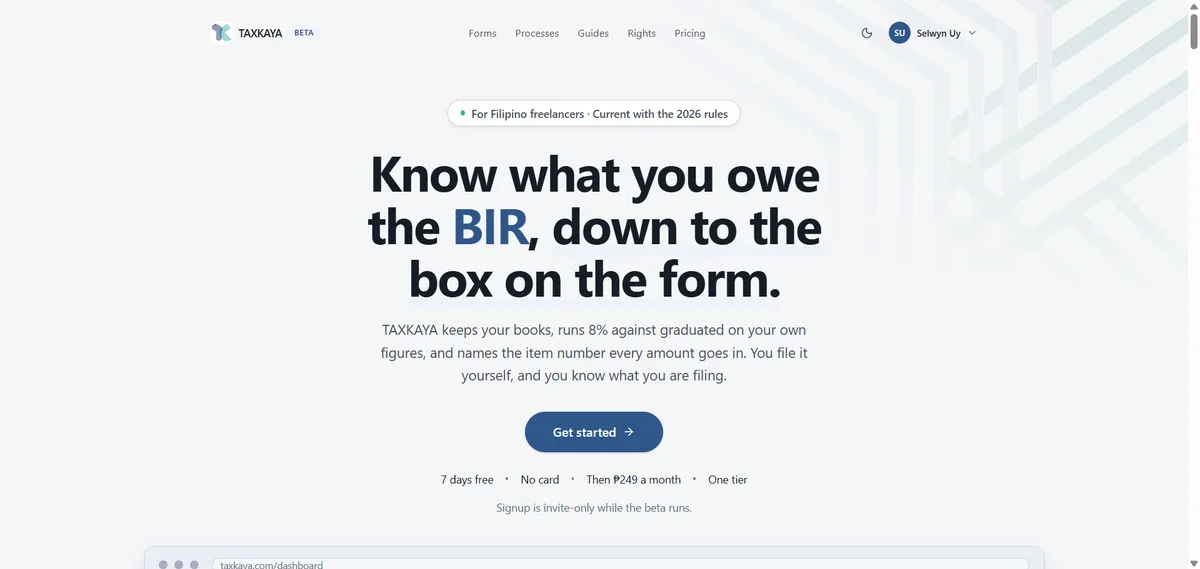 The TAXKAYA home page on a laptop